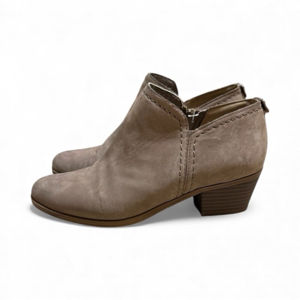 Naturalizer Zarie Leather Ankle Boots Taupe Side Zip Block Heel Women’s 9M